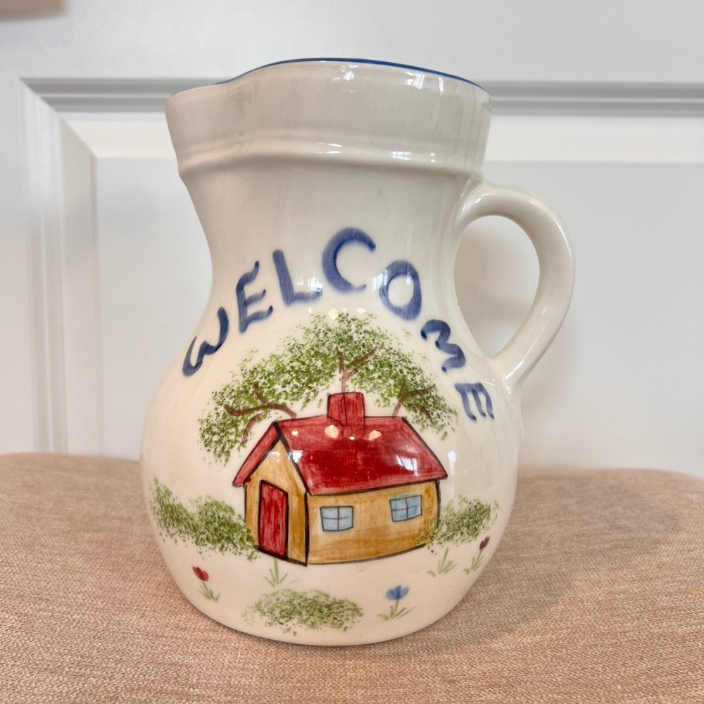 VTG Rare N.S Gustin Co. Los Angeles Potteries. Welcome Ceramic Pitcher